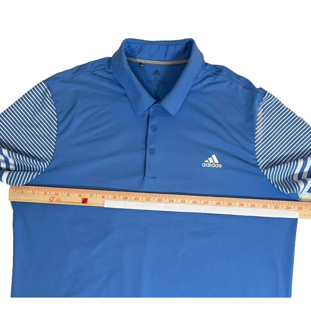 Adidas Golf Polo Shirt Mens XL Blue White Striped Sleeve FW19 Ultimate‎ Tech